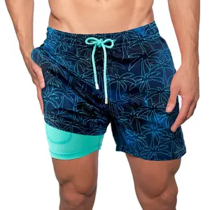 กางเกงว่ายน้ำสำหรับผู้ชายกางเกงชายหาดขาสั้นผู้ชายผ้าโพลีเอสเตอร์ปักลาย100% บริการผลิต2023