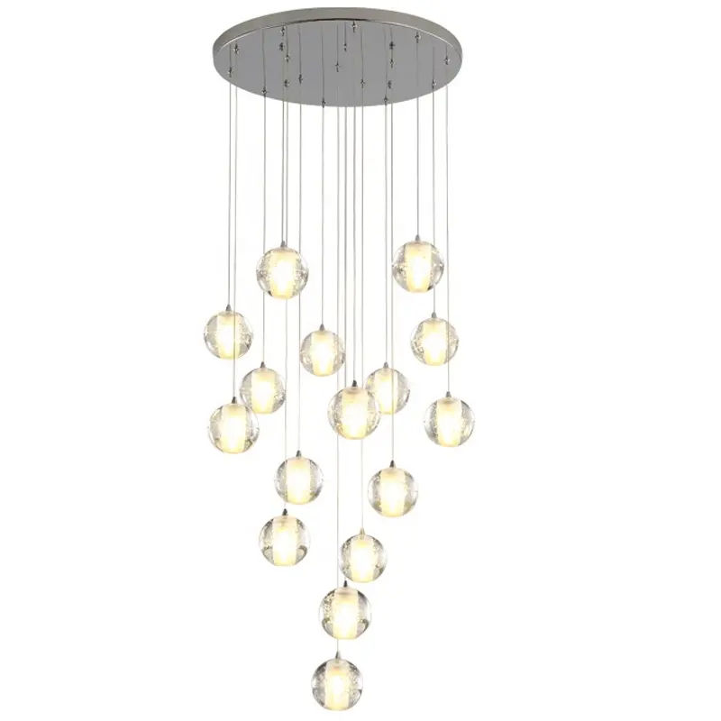 Modern clear crystal glass bubble ceiling staircase suspended pendant lamp led chandelier light