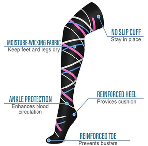 Calcetines de Compresión <span class=keywords><strong>para</strong></span> <span class=keywords><strong>Mujer</strong></span>, Otoño, 15-20 mmHg, con Rayas, Tejidos, Deportivos, Hasta el Muslo, por Encima de la Rodilla, <span class=keywords><strong>para</strong></span> Várices - Product Image 3