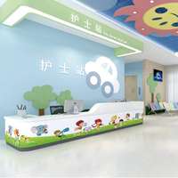 Bureau d'accueil en bois massif en forme de L pour hôpital pédiatrique Mingle, design simple, certifié ISO9001, poste d'infirmière, comptoir d'accueil