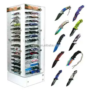 Customized Modern POP Acrylic Display Case Rotating Display Stand For Pocket Knife