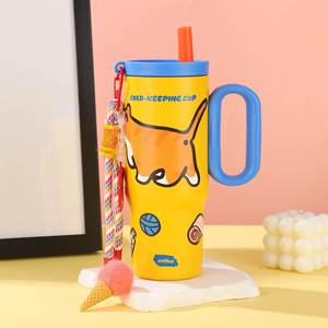 Car Travel <b>Macaron</b> Handle Mug 24oz 720ml Double Wall Insulated Tumbler Lid Straw Anti-Slip Custom ODM OEM - Product Image 5