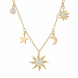 Collier Gemnel Bohème en Laiton Plaqué Or avec Breloques Personnalisées Soleil, Lune et Étoile - Product Image 1