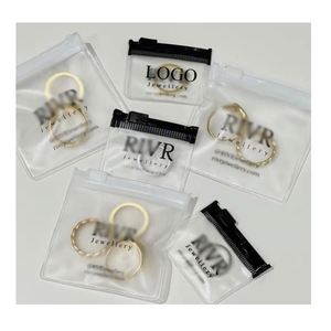 Logo personnalisé imprimé PVC givré mini bijoux boucle d'oreille collier emballage sac à fermeture éclair sac à fermeture éclair en plastique transparent - Product Image 1