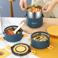 Boîtes à lunch portables en acier inoxydable 304 pour étudiants, multi-couches, rondes, avec couvercle en plastique, anti-fuite, vente en gros
