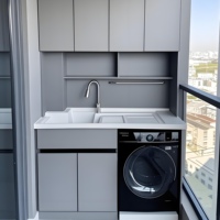 Armoire d'évier de buanderie en aluminium pour machine à laver, évier avec planche à laver pour le lavage des mains