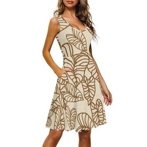 Mini robe d'été sans manches décontractée pour femmes Lady Tropical Kalo Leafs Printing O-Neck Tank Dresses Print on Demand - Product Image 2