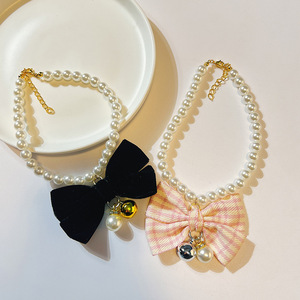 Nuevo <span class=keywords><strong>Collar</strong></span> Elegante Ajustable de Plástico con Estampado, Adornado con Pedrería, para Cachorros y Gatos, con Bonito Lazo y Colgante de Perlas para Mascotas - Product Image 2