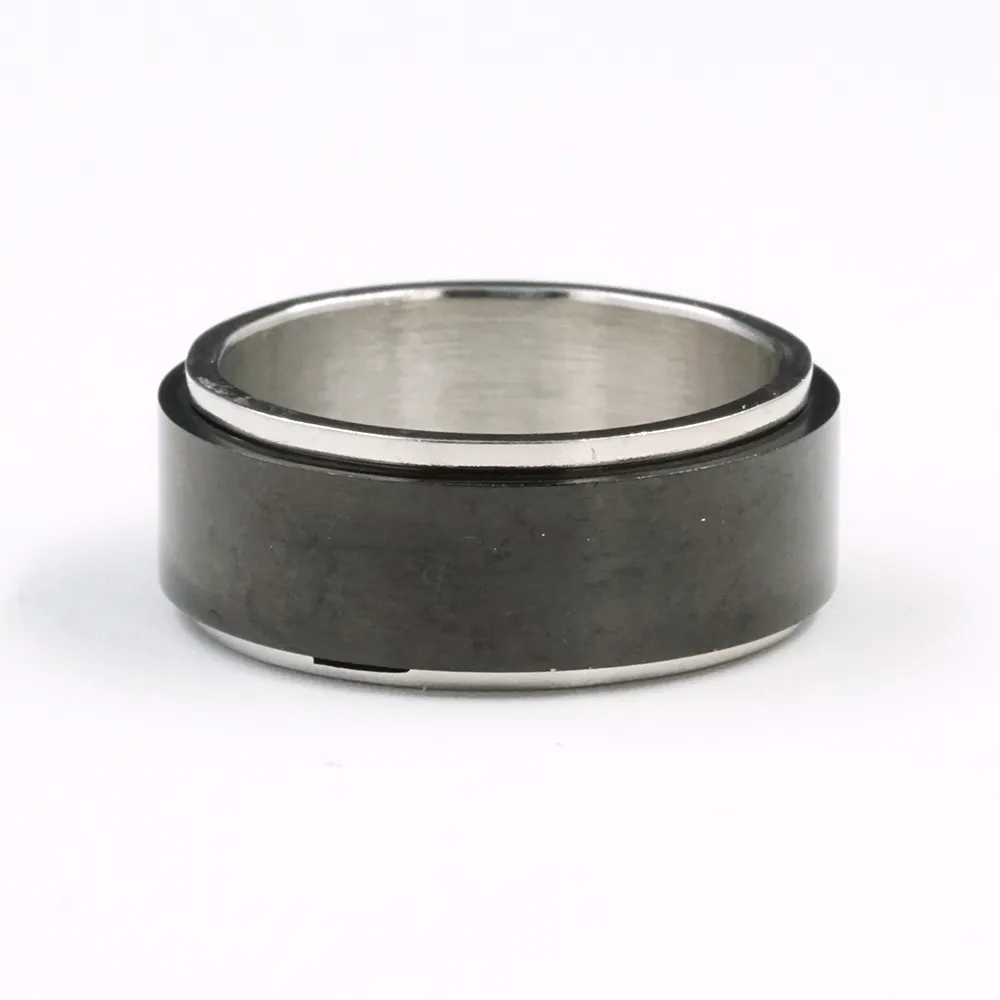 Rotatable Stainless Steel Black Enamel Rings Jewelry For Men