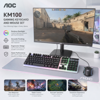 Kit Clavier Souris AOC KM100 Filaire USB 104 Touches ABS Rétroéclairé OEM Vente en Gros Prêt à Expédier Pour Café et Entreprises En Stock
