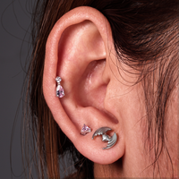Bijoux de piercing en titane ASTM F136 avec zircone cubique ronde et zircone cubique en forme de poire, boucles d'oreilles hélix, vente en gros, bijoux de mode pour femme