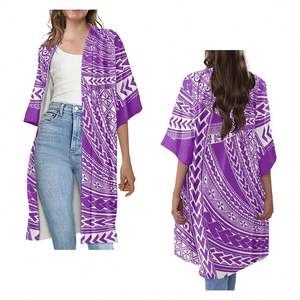 Kimonos longs décontractés à manches courtes Tenue Polynésienne Tribal Samoan HawaiiCardigan ample en polyester pour femme Imprimé à la demande - Product Image 4