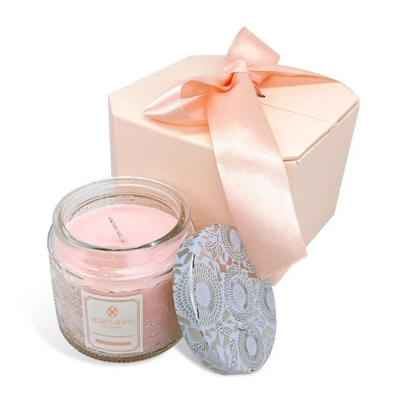 Hot Sale Wedding Luxury Packing Gift Box Private Label Embossed Glass Scented Crystal Candle