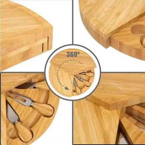 Planche à découper ronde en bambou rotative avec sections divisées pour servir le fromage et les fruits, design en bois massif - Product Image 2