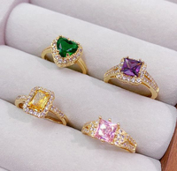 Lot de bagues colorées en zircon, plaquées or avec micro-incrustations, style rétro de luxe, anti-décoloration, pour femmes