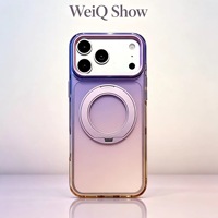 Coque de téléphone iPhone 17 Pro Max avec support double anneau dégradé, transparente imprimée violet-orange, personnalisable en gros