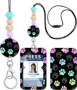 Lanyard avec porte-id Lanyards de cou Breakaway perlés Porte-badges d'étiquette nominative Lanyard pour carte de badge d'identité