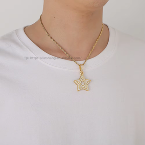 Pendentif étoile à cinq branches à 3 couches, accessoires hip-hop, colliers pour hommes et femmes, zircon incrusté de cuivre - Product Image 4