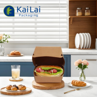 Boîtes à hamburgers jetables en papier kraft de qualité alimentaire, emballages personnalisés pour restaurants et cafés