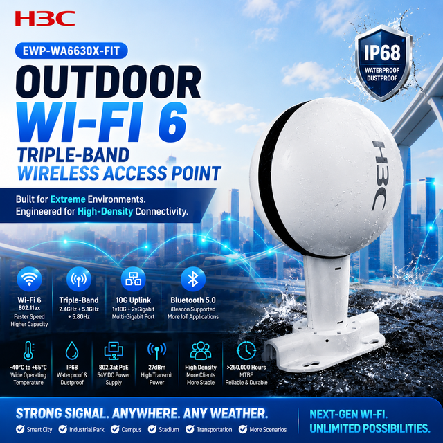 H3C WA6630X Outdoor High-Density Dual-Band Wi-Fi 6(802.11ax) AP IP68 Waterproof Dustproof WEP Encryption POE 4.8Gbps