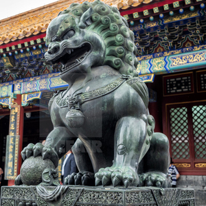 Statue de Lion en Bronze moulé, cm, soldats chinois