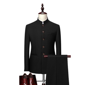 Completo da <span class=keywords><strong>Uomo</strong></span> Elegante con Colletto alla Coreana, Vestibilità Slim, <span class=keywords><strong>Giacca</strong></span> Blazer di Lusso, Abito da Cerimonia Nuziale - Product Image 2