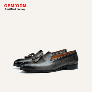OEM Custom Comfort Tassel Loafers Laser Engraving British Retro Distressed Cowhide Leather Height Increasing <b>Flat</b> Spring Summer - Product Image 1