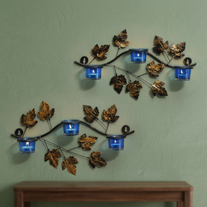 Diseño de hojas de pared con soporte de luz de té votivo de vidrio para iluminación ambiental suspendida en la luz - Product Image 6