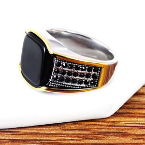 Anillos de Moda Hip <span class=keywords><strong>Hop</strong></span> con Geometría Cuadrada en Color Plateado, Elegantes Anillos de Metal con Incrustaciones de Piedras Blancas y Negras - Product Image 3