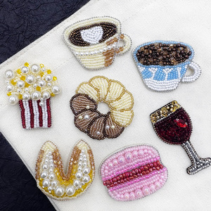 Nouvelles chaussures Patch lisse tasse verre beignet Macarons Fortune pop-corn riz perle tissu autocollant Unique perle broderie verre accessoire - Product Image 1