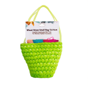 Bolso pequeño de paja de trigo de 12x14cm, mini bolso hecho a mano colorido para mujer, accesorio de moda. - Product Image 1