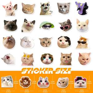 Pegatinas Personalizadas YR1624 Impermeables de un Solo Uso, 50/100 Unidades, con Memes de Gatos Divertidos y Lindos para Botellas de Agua, Laptops, Teléfonos, Equipaje, Guitarra - Product Image 3
