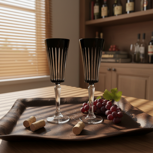 Flûtes à <span class=keywords><strong>champagne</strong></span> <span class=keywords><strong>en</strong></span> <span class=keywords><strong>cristal</strong></span> à bord noir et coupe verticale, verres à vin à pied rayés vintage, gobelets pour mariage et fête - Product Image 6