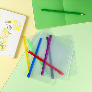 สมุดโน๊ตยึดจับ6รูแผ่น PVC สีใหม่ภายในมีซิป A6เครื่องเขียน - Product Image 5