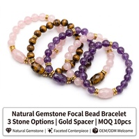 Bracelet de perles de pierres précieuses naturelles de 8 mm, pierre focale facettée, Quartz rose, Œil de tigre, Améthyste, avec entretoise dorée, pour la lithothérapie, vente en gros, OEM