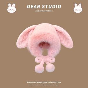 Gorro de invierno con orejas de conejo para mujer, gorro cálido de punto rosa, circunferencia de la cabeza de 58-60cm, estilo lindo, fibra acrílica - Product Image 5