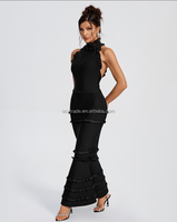Ocstrade Hochwertige Schwarze Elegante Abendkleider mit Neckholder, Ärmellos, Offenem Rücken, Rüschen und Meerjungfrauen-Silhouette – Eng Anliegende Abendkleider für Damen