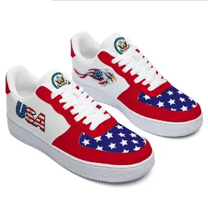 Zapatillas de deporte personalizadas de alta venta, zapatillas para correr de PU, zapatillas ligeras para caminar con estampado de bandera americana para hombre, zapatillas bajas