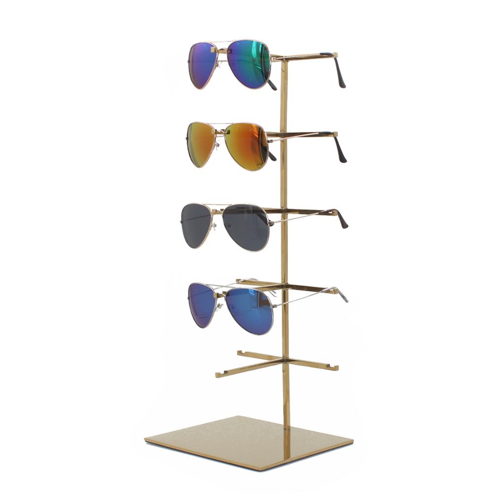 5 Pairs Custom Metal Gold Eyewear Sunglass Window Display, Wholesale Sunglass Eyewear Rack Display Stand,