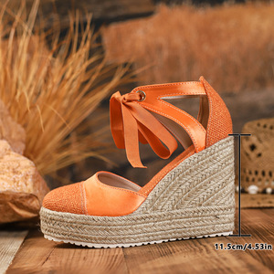 <span class=keywords><strong>Espadrilles</strong></span> Xuanhui en satin orange vif, sandales <span class=keywords><strong>compensées</strong></span> <span class=keywords><strong>à</strong></span> plateforme de 11,5 cm, <span class=keywords><strong>à</strong></span> lacets en ruban, pour l'été et les vacances <span class=keywords><strong>à</strong></span> la plage - Product Image 6