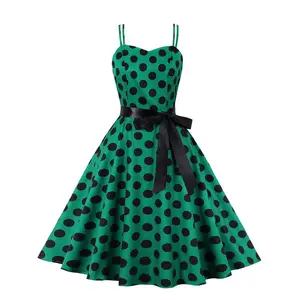 Western Style Children's New Dress Vintage Swing Lace Polka Dot Print Halter A-line Skirt