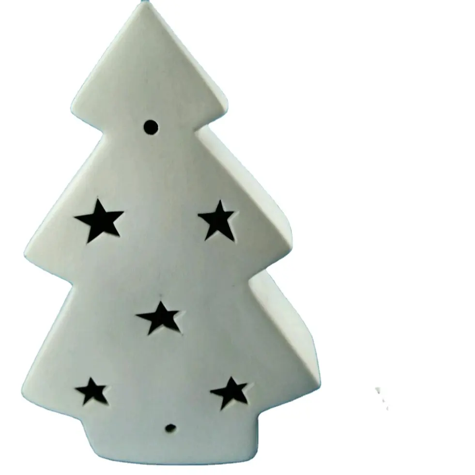 Hand painted White Christmas Tree Candle Holder Handmade Ceramic Lantern Holiday Decorations Gift Idea