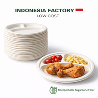 Assiettes jetables biodégradables FULING rondes à 3 compartiments en bagasse de canne à sucre pour restaurants et fêtes