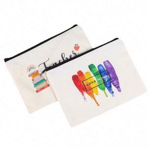 Wholesale Custom Canvas Zipper Makeup <b>Pouch</b> Cosmetic Bag Washable Student Cartoon Cotton Pencil Bag - Product Image 2