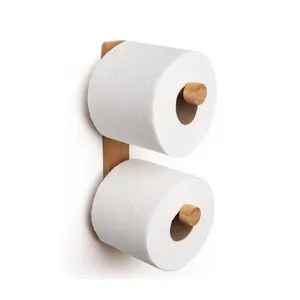 Supporto per carta igienica a doppio distributore verticale in bambù naturale per montaggio a parete moderno