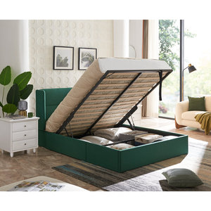 Base <span class=keywords><strong>letto</strong></span> in metallo Kainice con testiera a doghe, sollevamento idraulico a gas, per <span class=keywords><strong>letto</strong></span> king size blu, stile Mid-Century Modern, regolabile - Product Image 1