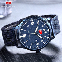 Montre de sport à quartz pour hommes, grand cadran à chiffres arabes, fenêtre de date, bracelet en maille