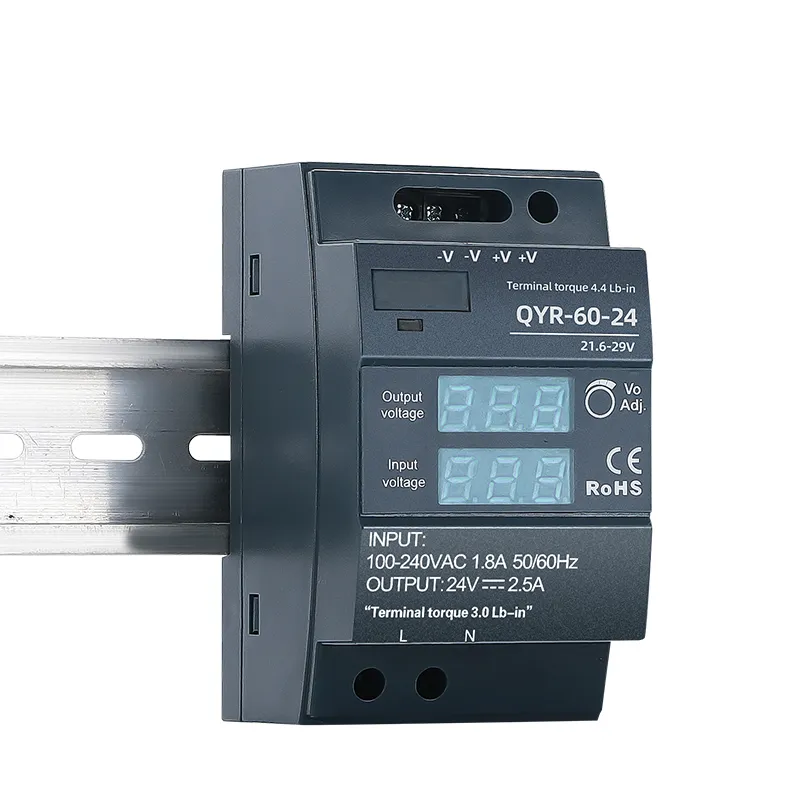 New 60W Din Rail Power Supply smps with LED Display AC 100-240V to DC 5V 6.5A 12V 4.5A 15V 4A 24V 2.5A 48V 1.25A QYR-60