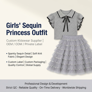 Completo da <span class=keywords><strong>Bambina</strong></span> 2 Pezzi: Top in Maglia con Volant e Gonna in Tulle, Poliestere Cotone, Elegante per Feste Estive, Personalizzabile OEM Private Label - Product Image 1