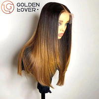 Perruque Lace Front wig brésilienne naturelle lisse, sans colle, 13x4, T1B-27, cheveux humains HD, pour femmes africaines